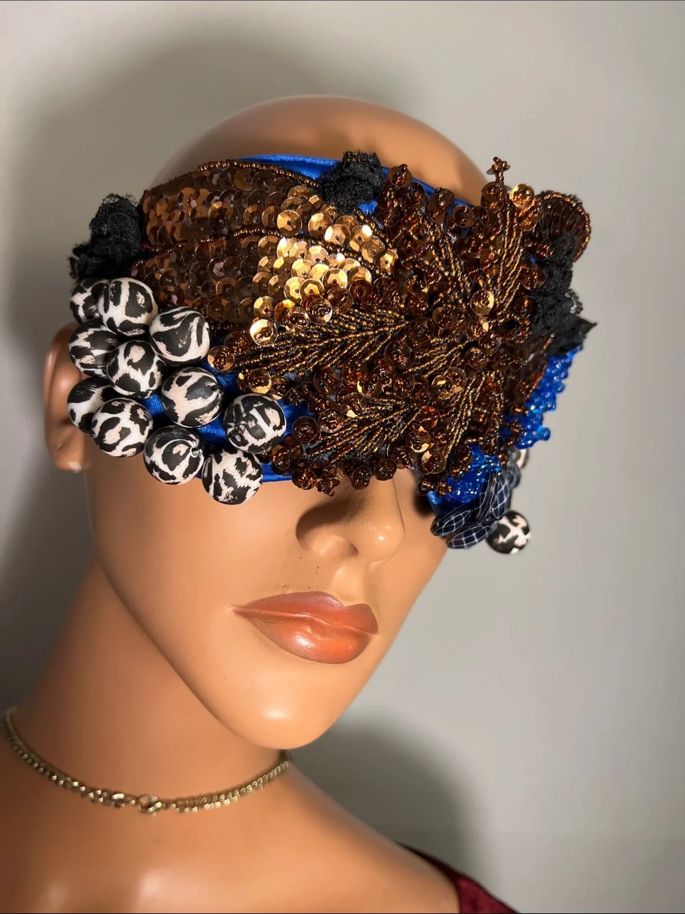 Embellished Blue and Gold Sequin Face Mask - Designer-Inspired